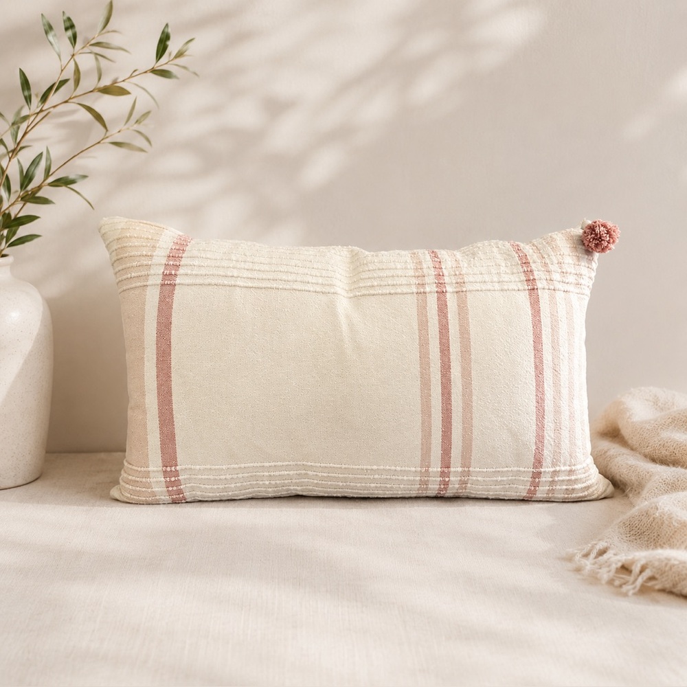 Threshold (Target) Light/Dark Pink and Cream Throw Pillow with Tassel